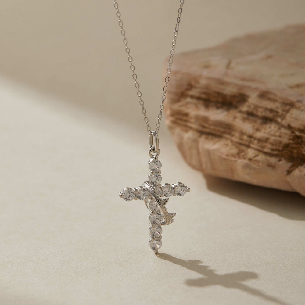 Sterling Silver Cross Spinner Necklace Rotatable Crown Museori - Picture 3 of 4